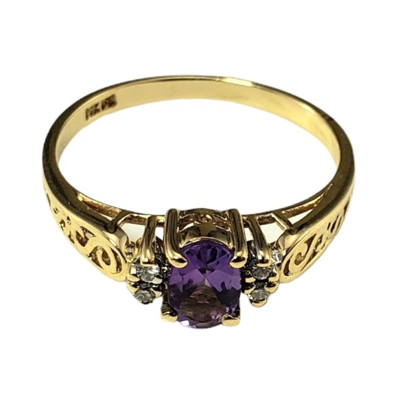 14 Karat Yellow Gold Amethyst and Diamond Ring Size 6.5  #16738 - Picture 2 of 8